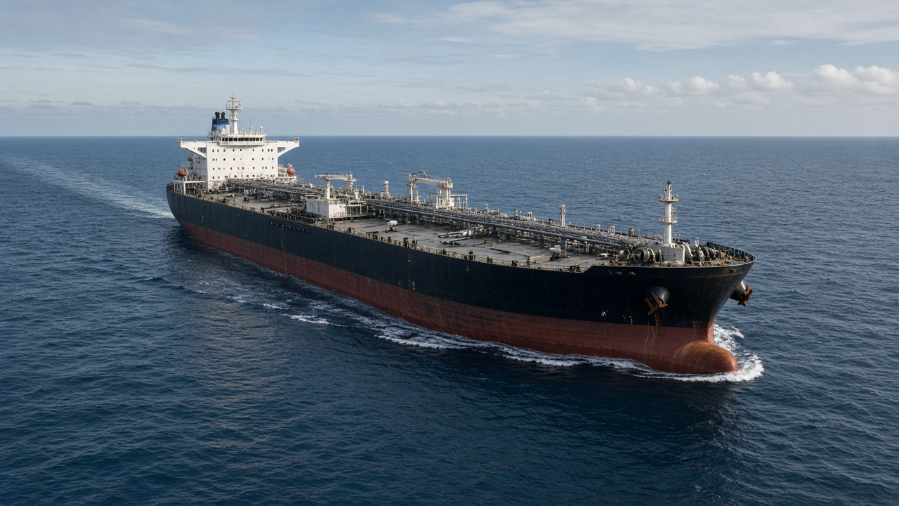 Oil tanker on open water representing international commodity shipping