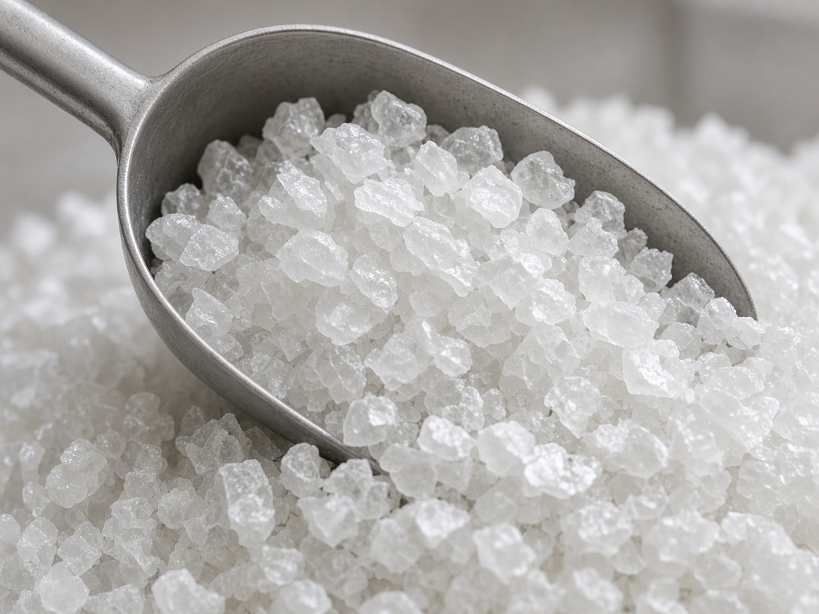 White potassium chloride KCl crystals and granules